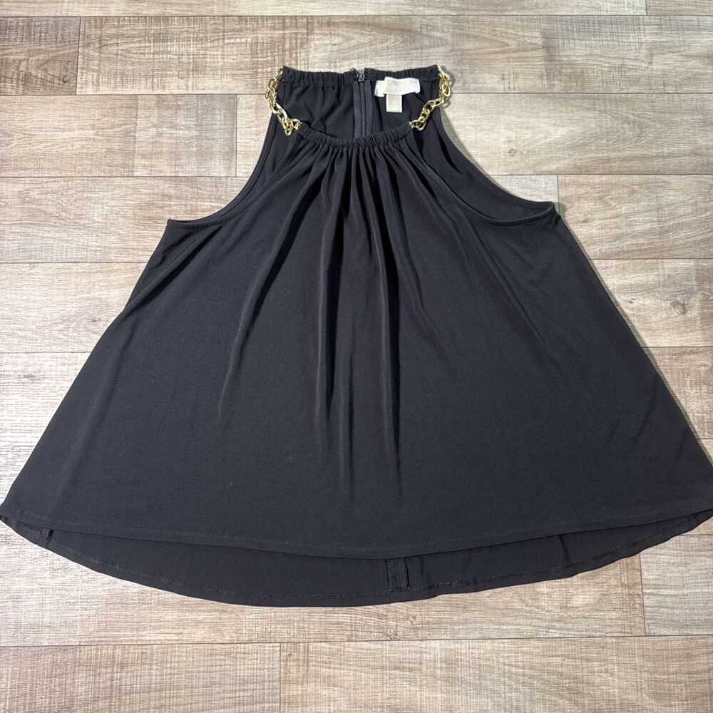 Michael Kors Black Knit Halter Tank Top Blouse Gold Chain Sleeveless M